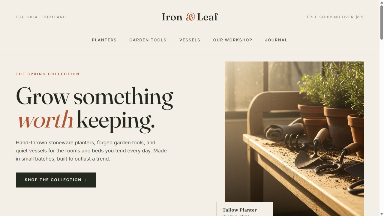 Iron & Leaf — example page