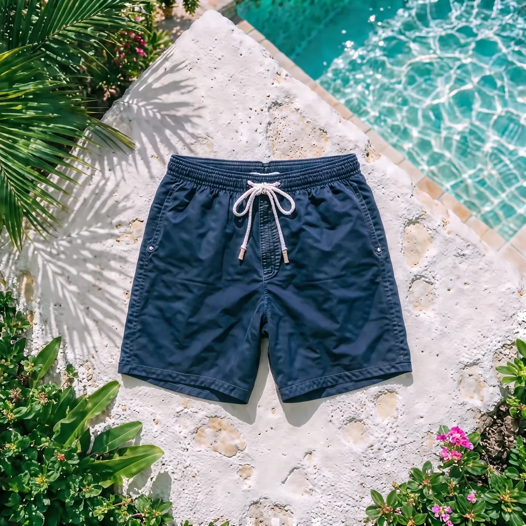 The Puerto Swim Short in navy with a drawstring waist