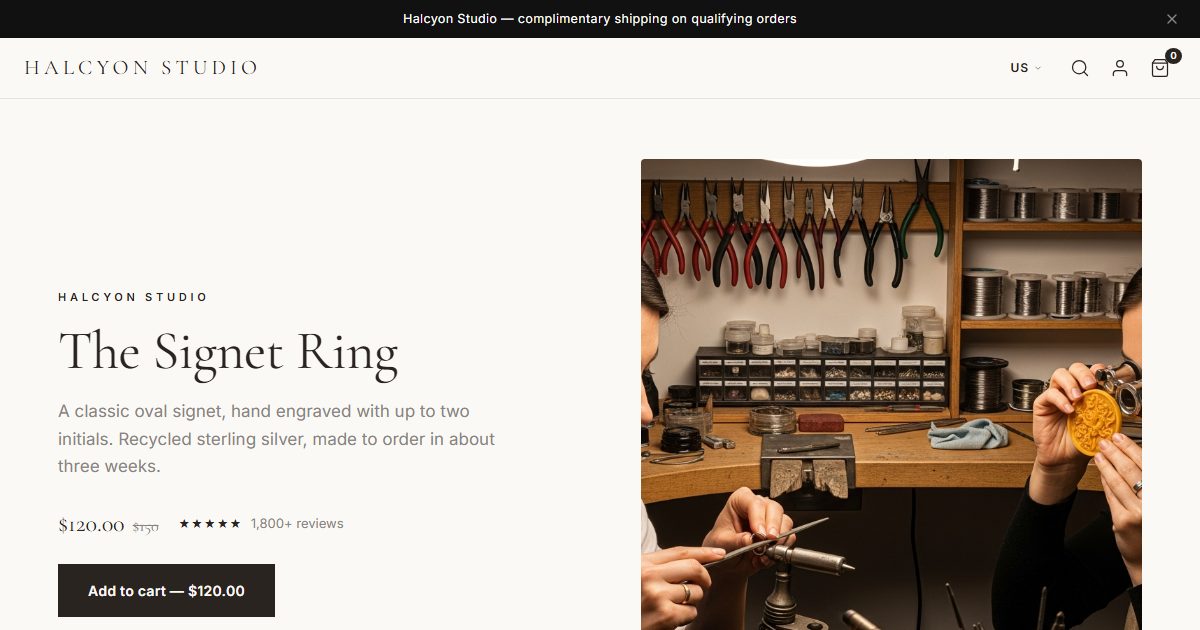 Halcyon Studio storefront, Luxe Accessories style