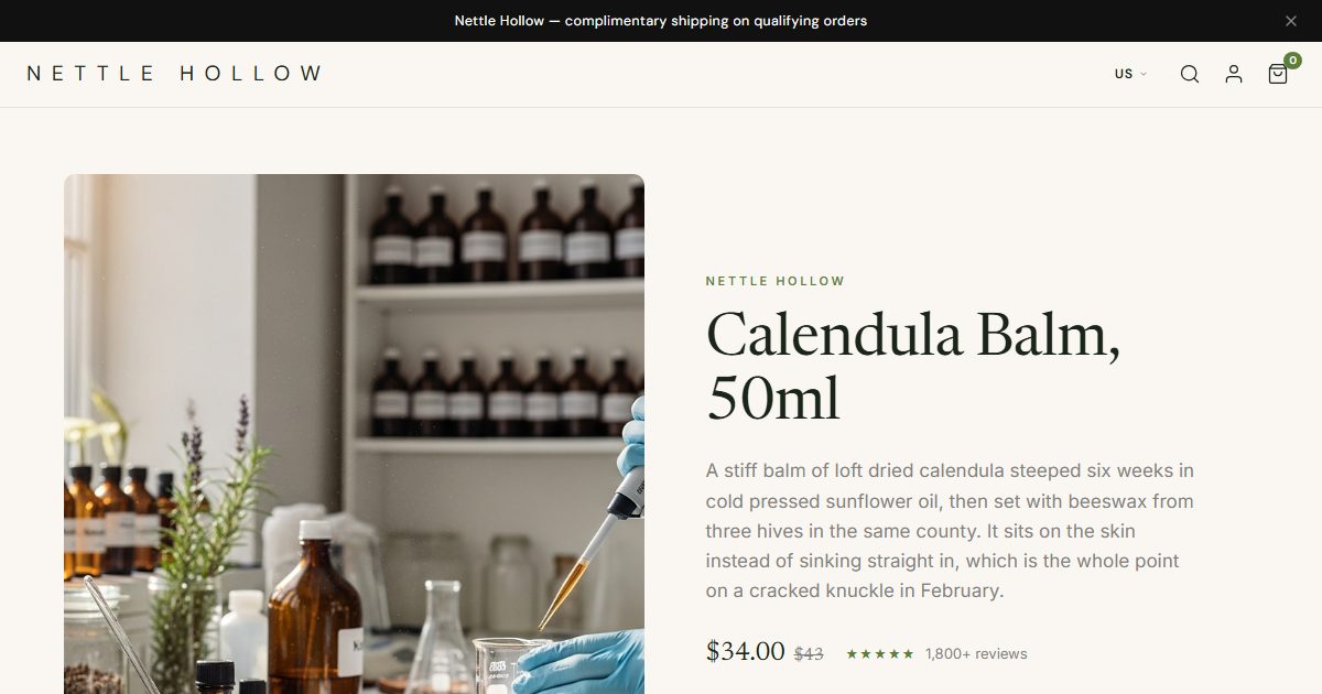 Nettle Hollow storefront, Wellness style