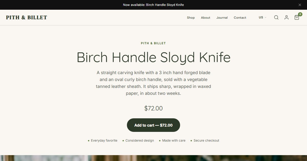 Pith & Billet storefront
