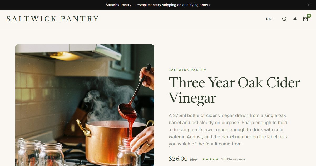 Saltwick Pantry storefront, Conscious style