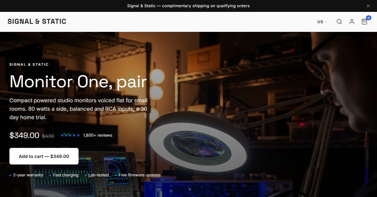 Signal & Static storefront, Tech Impact style