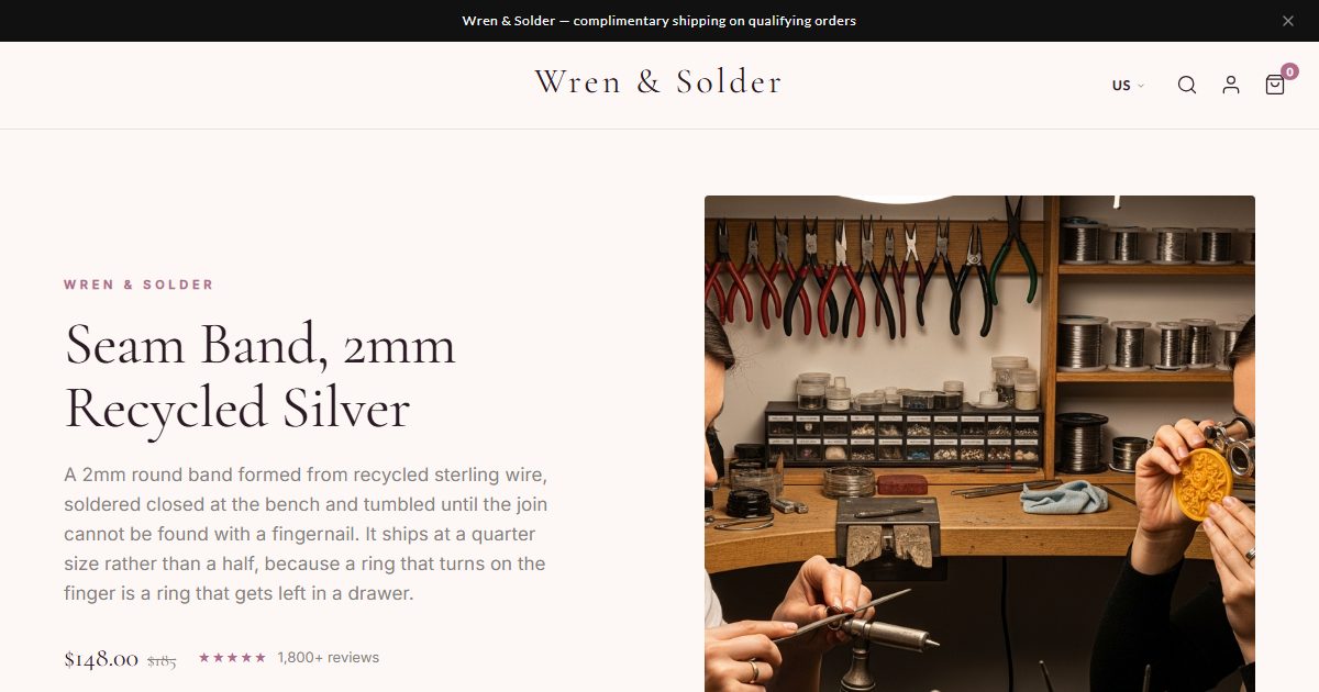 Wren & Solder storefront, Feminine Luxe style
