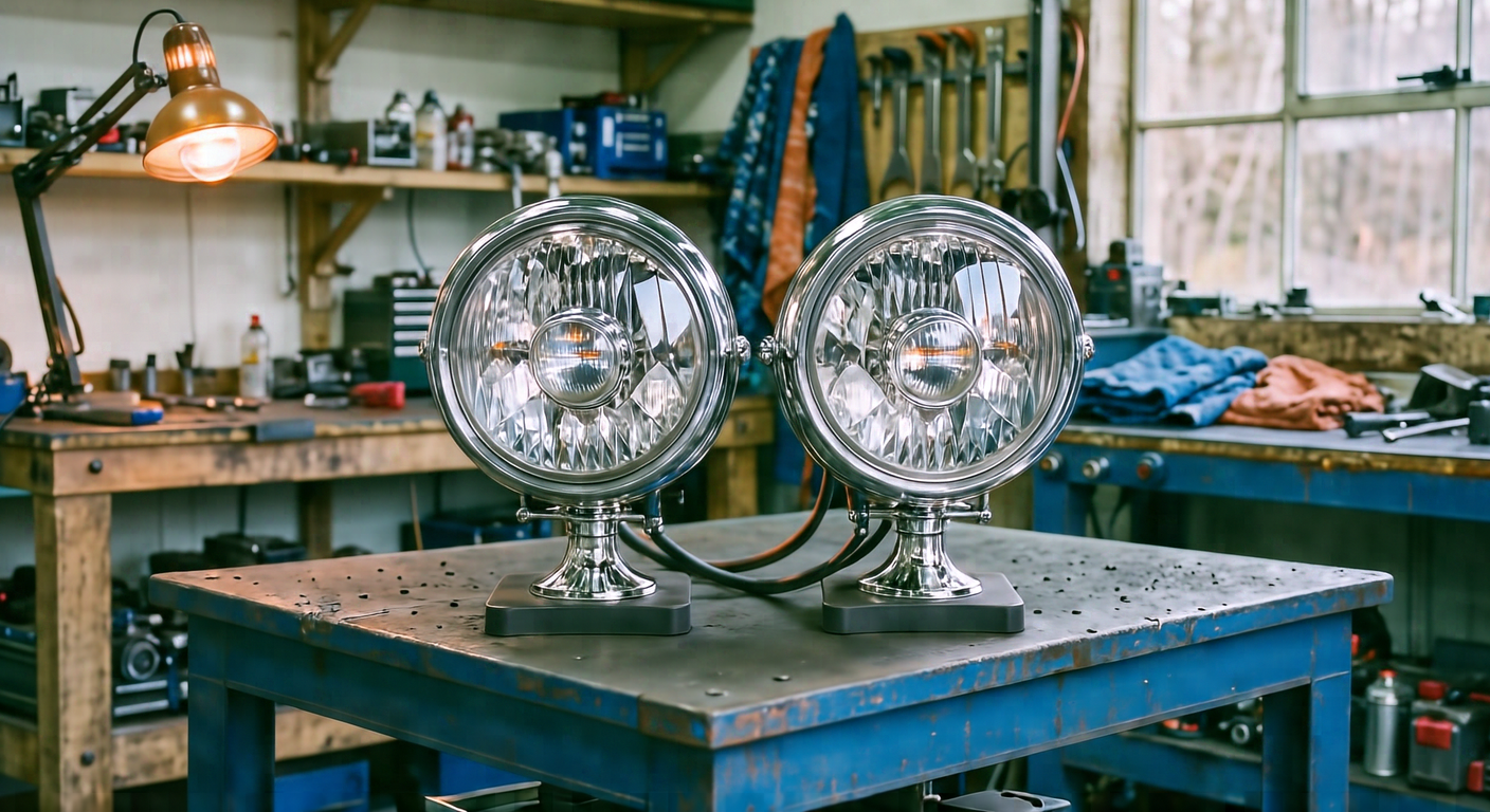 Restored Seven Inch Round Headlamps, Pair