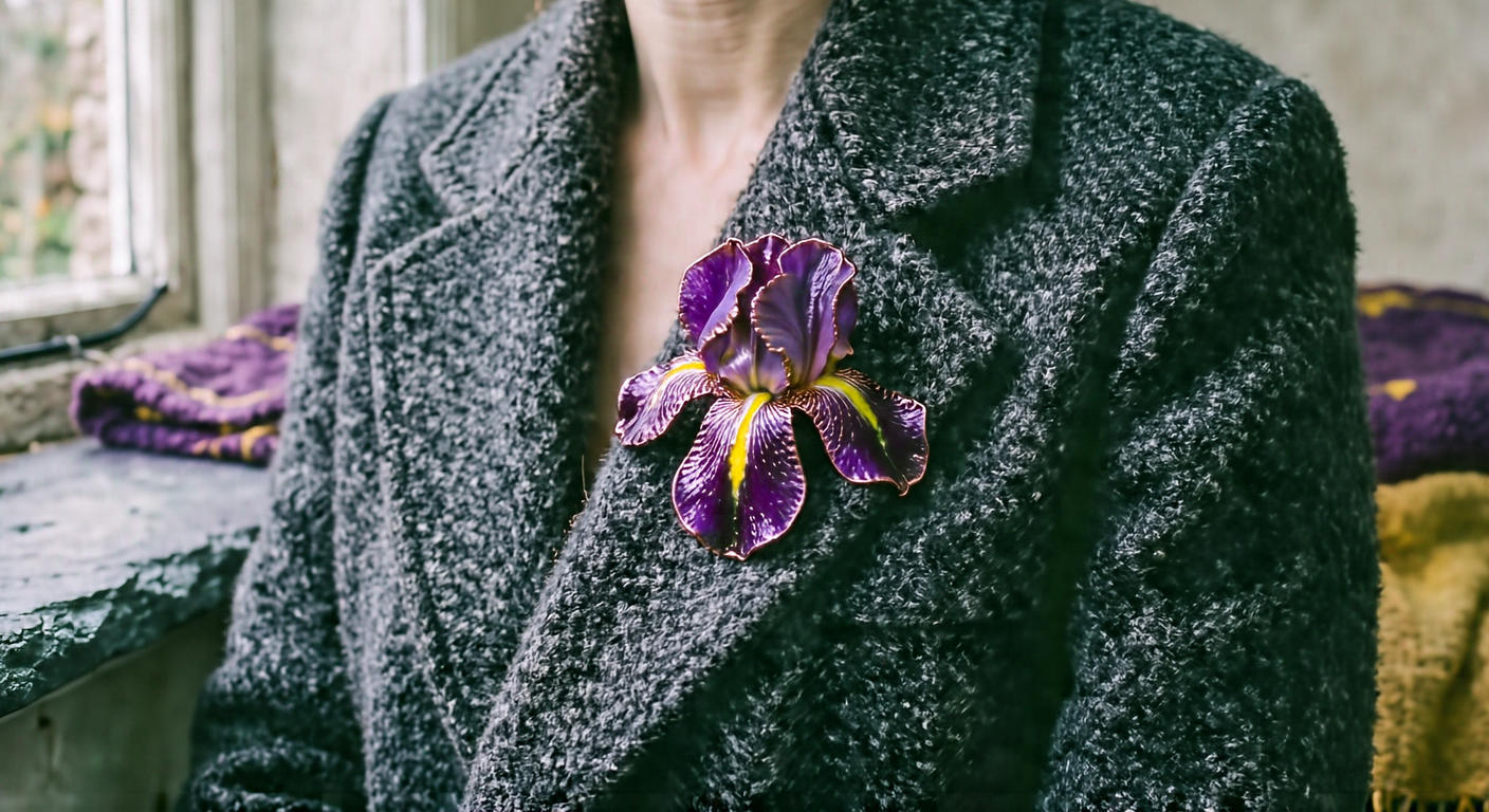Champleve Iris Brooch