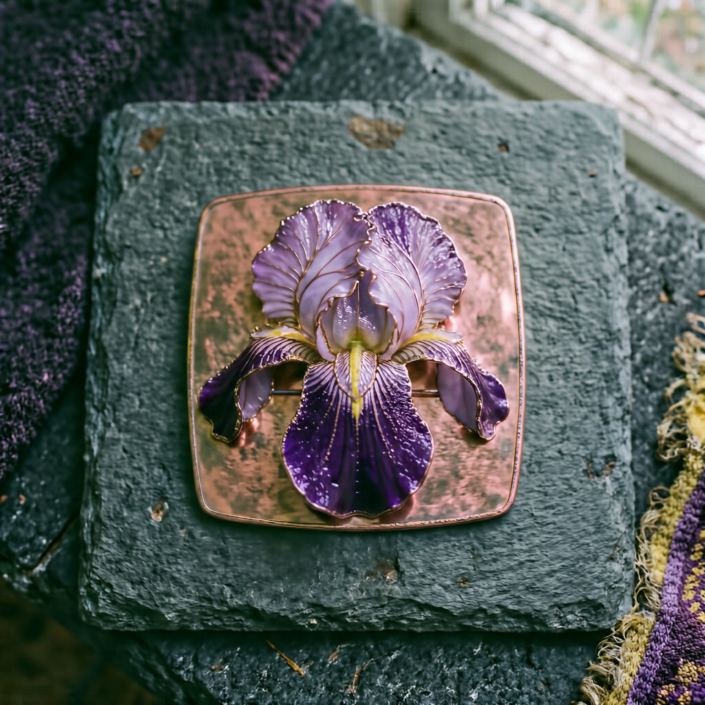 Try Champleve Iris Brooch today.